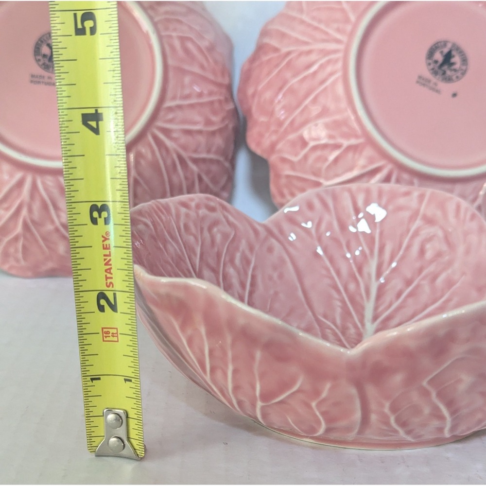 Bordallo Pinheiro of Portugal Hand-Made Earthenware Pink Cabbage Bowls 7" (3) - Picture 7 of 9